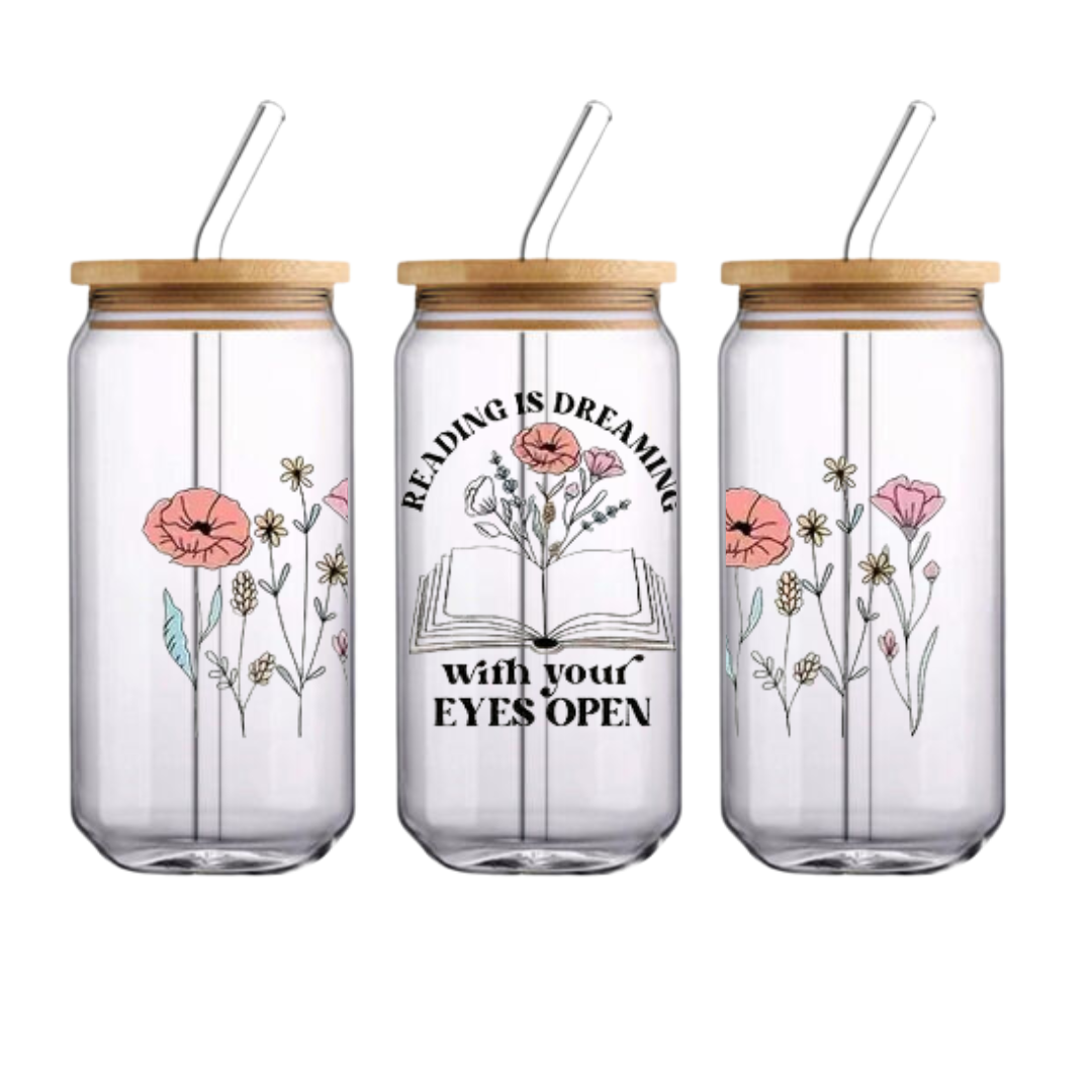 Reading is Dreaming Cup Glass Can