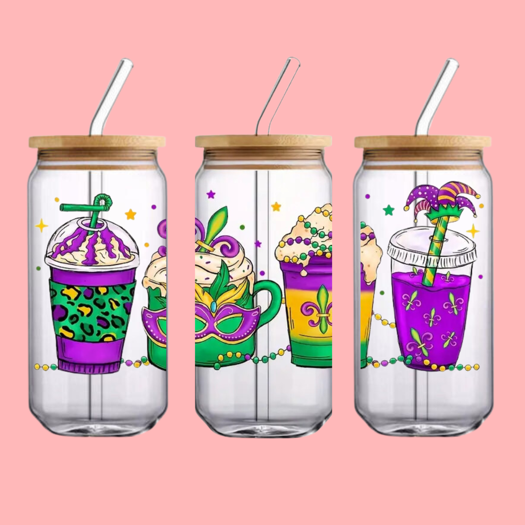 Mardi Gras Luisiana Party Cup Glass Can - 20 oz