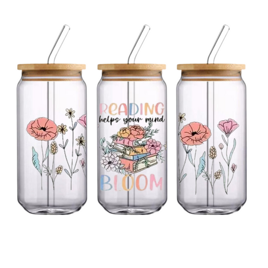 "Reading Bloom" Cup Glass Can